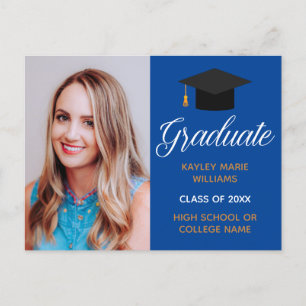 Carte Postale Bleu Gold Graduation Photo Faire-part diplômée