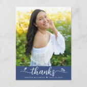 Carte Postale Bleu Graduation Photo Chic Script Coeurs Merci (Devant)