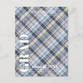 Carte Postale Bleu Gris Tartan Plaid Faire-part de graduation (Devant)