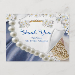 Carte Postale Bleu, ivoire, vert, Soie Or & Citerne À Perle Y Ca