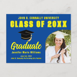 Carte Postale Bleu Jaune Graduate Photo 2025 Graduation Party