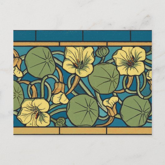 Carte Postale Bleu jaune Nasturtium Fleur Nouveau Motif (Devant)