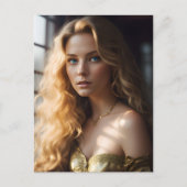 Carte Postale Bleu magnifique dans une robe d'or (Devant)