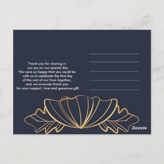 Carte Postale Bleu marine et floral doré Merci (Dos)