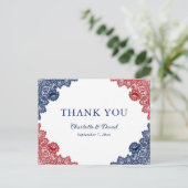 Carte Postale Bleu marine et rouge floral dentelle mariage remer (Debout devant)