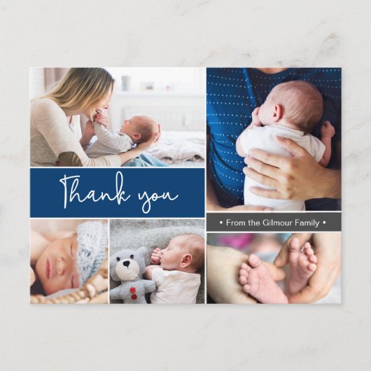 Carte Postale Bleu marine moderne multi-photo scénario de remerc (Devant)