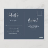 Carte postale bleu marine simple de mariage RSVP (Dos)