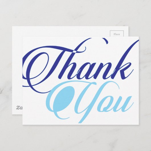 Carte Postale Bleu merci typographie de script (Devant / Derrière)