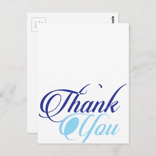 Carte Postale Bleu merci typographie de script (Devant / Derrière)