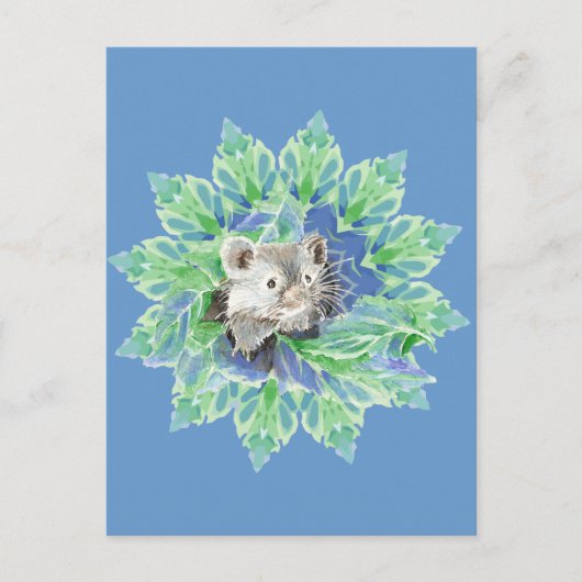 Carte Postale Bleu mignon, Hamster vert en Lit feuillet pour Enf (Devant)