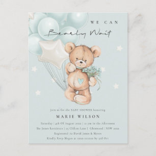 Carte Postale Bleu mignon ours Baby shower de ballon d'attente p