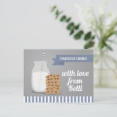 Carte Postale Bleu Moderne Lait et Cookies Rayé Merci (Debout devant)