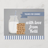 Carte Postale Bleu Moderne Lait et Cookies Rayé Merci (Devant)