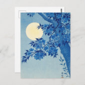 Carte Postale Bleu Moonlit Arbre : Japonais Cerisier Fleur Nuit (Devant / Derrière)