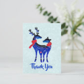 Carte Postale Bleu Nordic Reindeer Pair Merci (Debout devant)