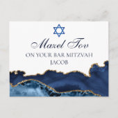 Carte Postale Bleu Nuit Or Bar Mitzvah Personnalisé Mazel Tov (Devant)