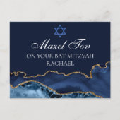 Carte Postale Bleu Nuit Or Bat Mitzvah Personnalisé Mazel Tov (Devant)