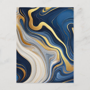 Carte Postale Bleu Nuit Or Marbre Tourbillons