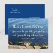Carte Postale Bleu Océan Bienheureux Nouvel An Bible chrétienne  (Devant / Derrière)