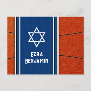 Carte Postale Bleu Orange Basketball Bar Mitzvah Remerciements