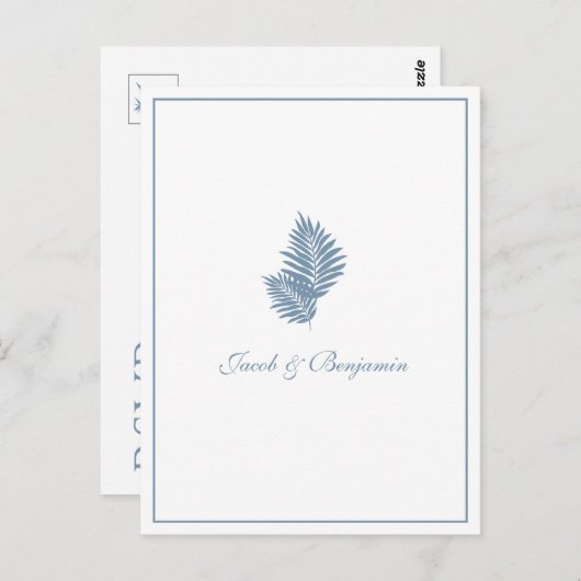 Carte postale bleu Palm RSVP Insertion (Devant / Derrière)