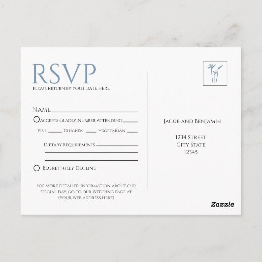Carte postale bleu Palm RSVP Insertion (Dos)