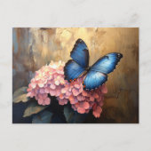 Carte Postale Bleu papillon rose fleurs (Devant)