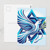 Carte Postale Bleu Peace Dove et étoile de David (Devant / Derrière)