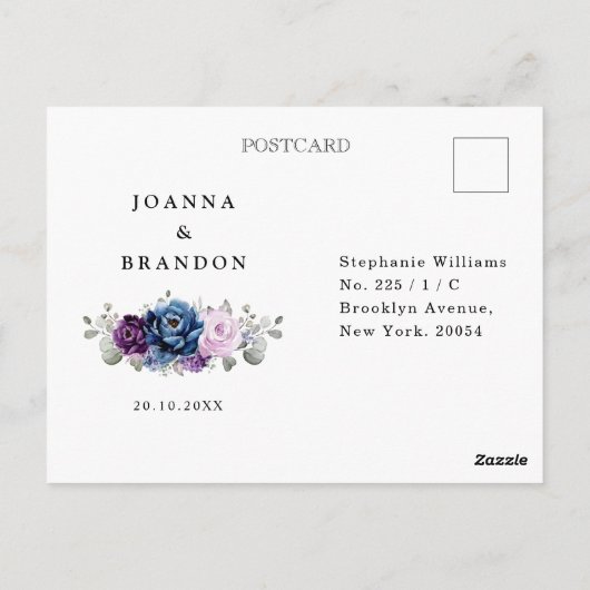 Carte Postale Bleu poussiéreux Violet Nuit Lilac Fleurs Mariage  (Dos)