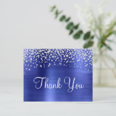 Carte Postale Bleu Saphir Feuille de Diamant Confetti Merci (Debout devant)
