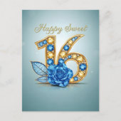 Carte Postale Bleu Saphir Opulent Cristal Or Rose Douce 16 (Devant)