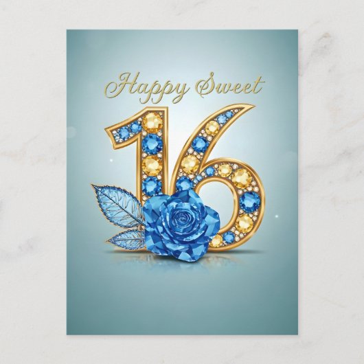 Carte Postale Bleu Saphir Opulent Cristal Or Rose Douce 16 (Devant)