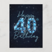 Carte Postale Bleu Saphir Opulent et Noir 40e Anniversaire (Devant)