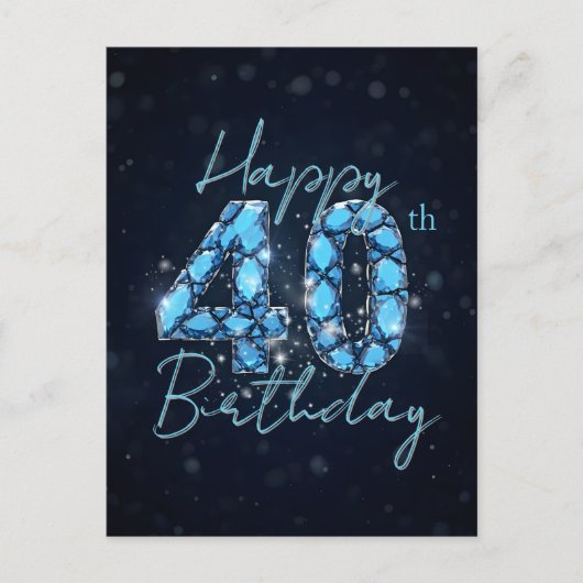 Carte Postale Bleu Saphir Opulent et Noir 40e Anniversaire (Devant)