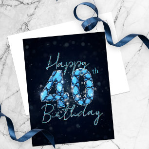 Carte Postale Bleu Saphir Opulent et Noir 40e Anniversaire