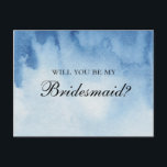 Carte Postale Bleu Seras-tu ma demoiselle d'honneur. Aquarelle m<br><div class="desc">Aquarelle bleue "Serez-vous ma demoiselle d'honneur ?" carte.</div>