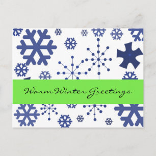 Carte Postale Bleu Snowflakes Salutations hiver chaudes