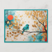 Carte Postale Bleu Songbird Sur Golden Feuille Tree Branch (Devant)