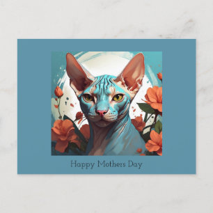 Carte Postale Bleu Sphinx Chat Fête des Mères