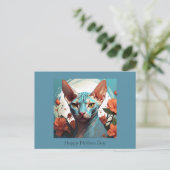 Carte Postale Bleu Sphinx Chat Fête des Mères (Debout devant)