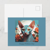 Carte Postale Bleu Sphinx Chat Fête des Mères (Devant / Derrière)