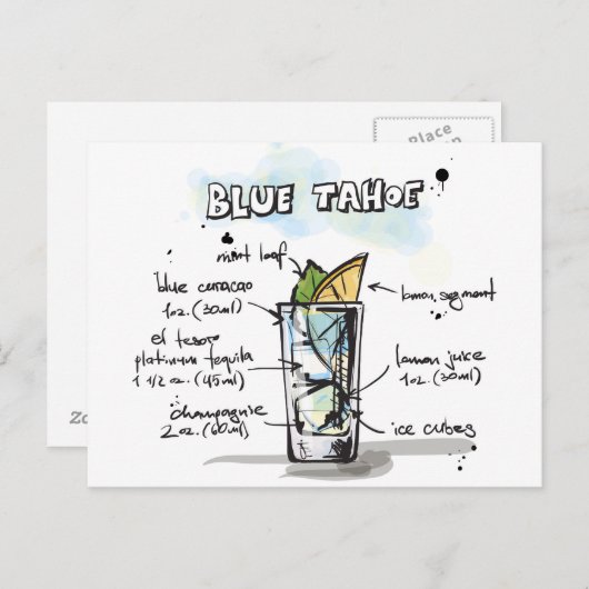 Carte Postale Bleu Tahoe Drink Recette Design (Devant / Derrière)
