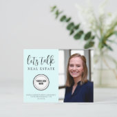 Carte Postale Bleu tendance Marketing immobilier Ajouter logo (Debout devant)