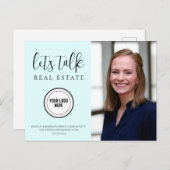 Carte Postale Bleu tendance Marketing immobilier Ajouter logo (Devant / Derrière)