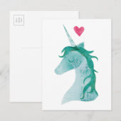 Carte Postale Bleu Unicorne magique avec coeur (Devant / Derrière)