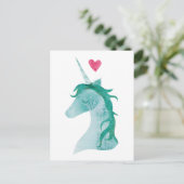 Carte Postale Bleu Unicorne magique avec coeur (Debout devant)