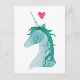 Carte Postale Bleu Unicorne magique avec coeur