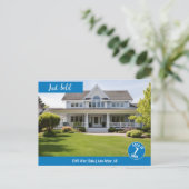 Carte Postale Bleu Vendu Immobilier Logo Marketing (Debout devant)