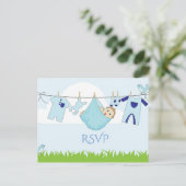 Carte postale Bleu Vert Baby shower Garçon RSVP (Debout devant)