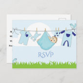 Carte postale Bleu Vert Baby shower Garçon RSVP (Devant / Derrière)
